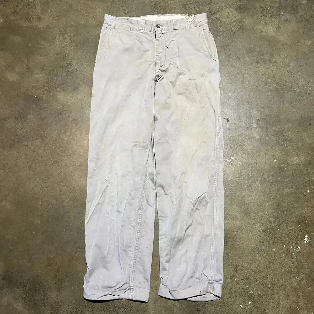 Vintage 50s Big Mac Grey Sanforized Sail Cloth Chinos 30x29